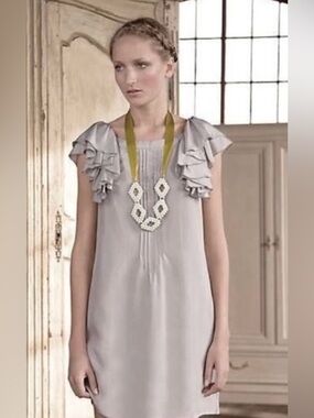 Anthropologie Light Gray Ruffle-Sleeve Shift Dress